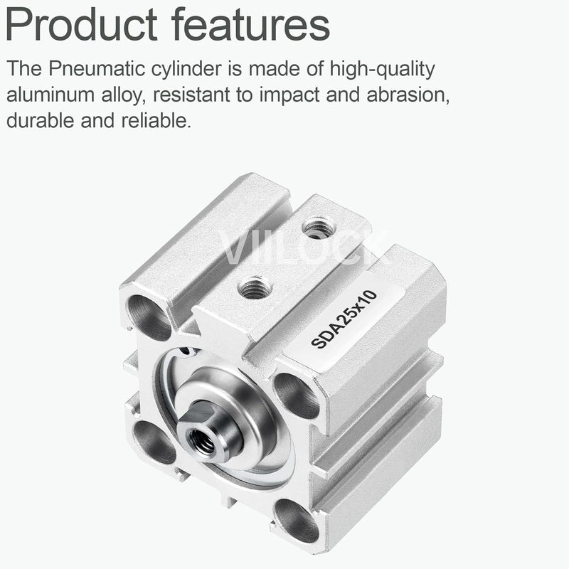 VIILOCK Pneumatic Air Cylinder 25mm Bore 10mm Stroke, Thin Air Cylinder Double Action Hydraulic Cylinders SDA 25 X 10 - Image 2